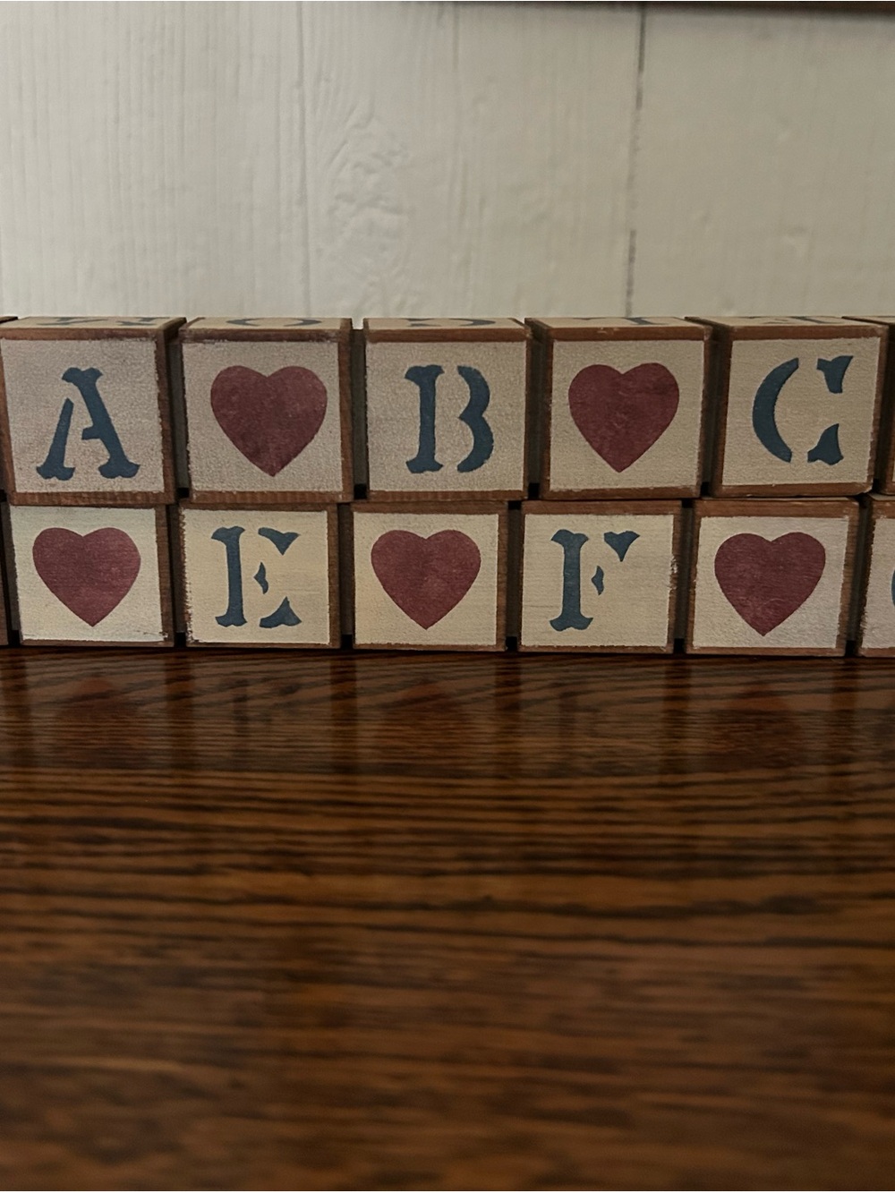 Vintage-Style Wooden Alphabet Blocks with Heart Accents - Blue & Red